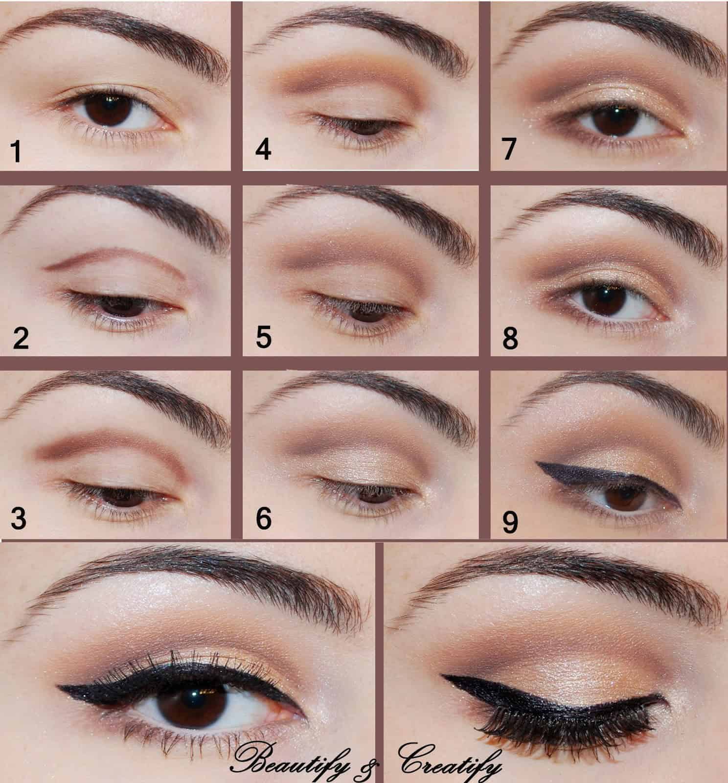 Step By Step Makeup Tutorial for Brown Eyes: Brown Crease with Black Flick