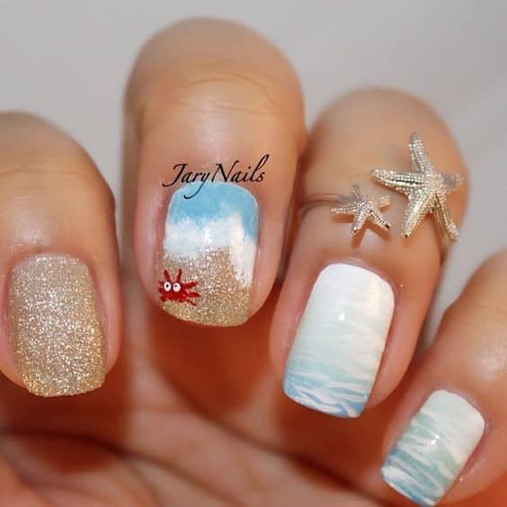 Beautiful Sea and Beach Nail Design