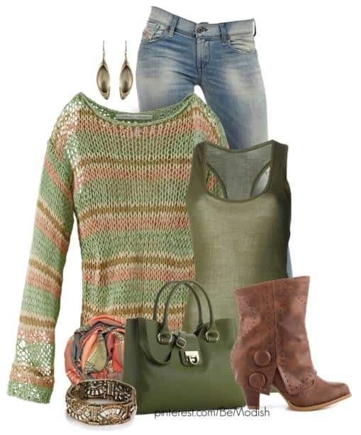 Striped sweater, sleeveless tank and anklet boots