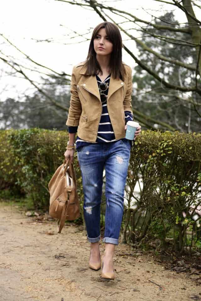 Khaki Jacket with Ripped Jeans