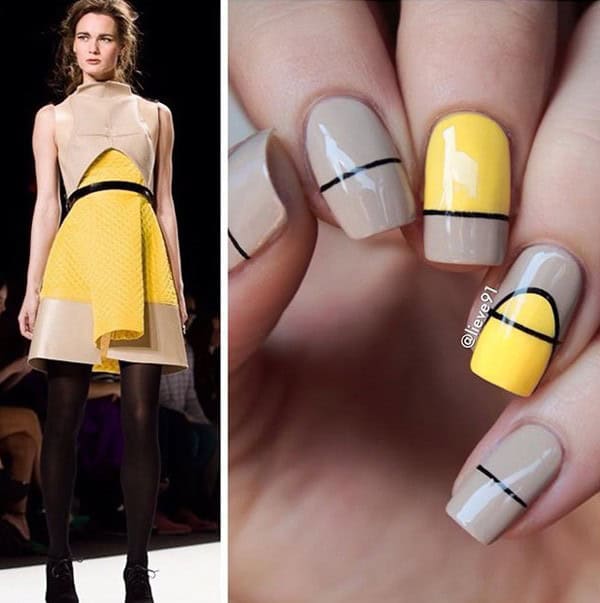 Elegant Yellow and Coffee Nail Art