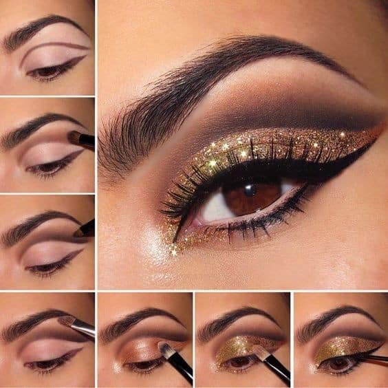 Brown Cut Crease with Gold Glitter