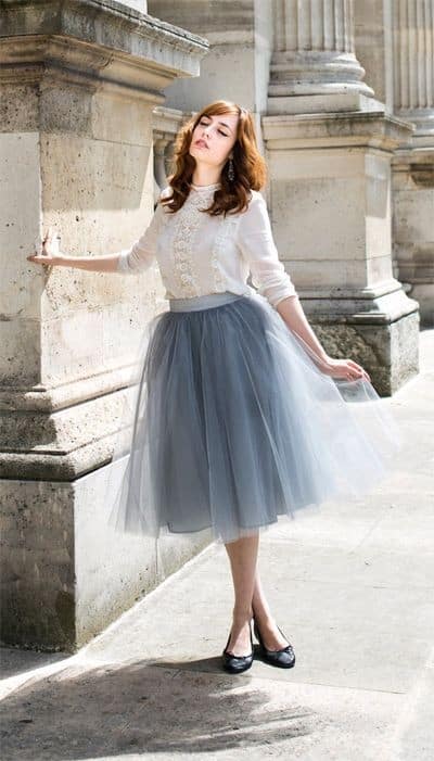 Grey Tulle Skirt Outfit Idea