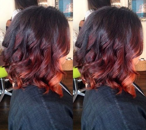 Black to Red Curly Blend – Red Balayage Hairstyle