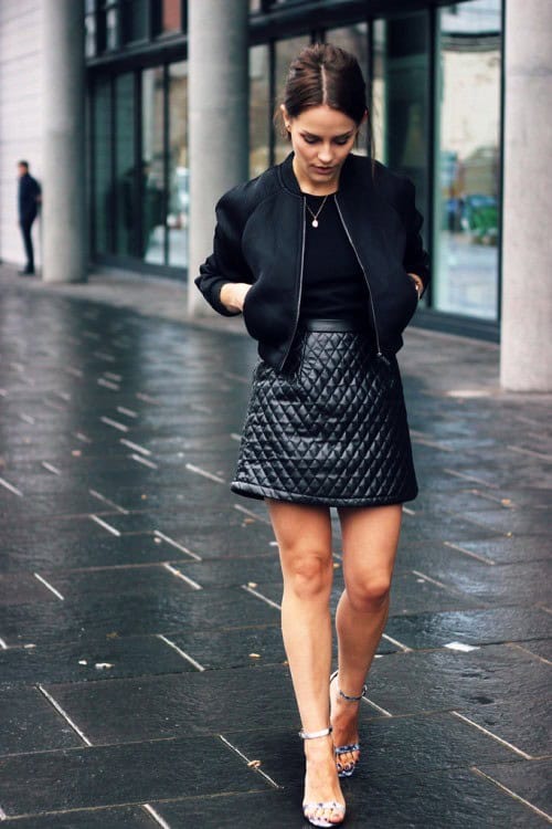 Black quilted flare skirt