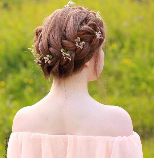 Chunky Halo Braided Style with Flowers