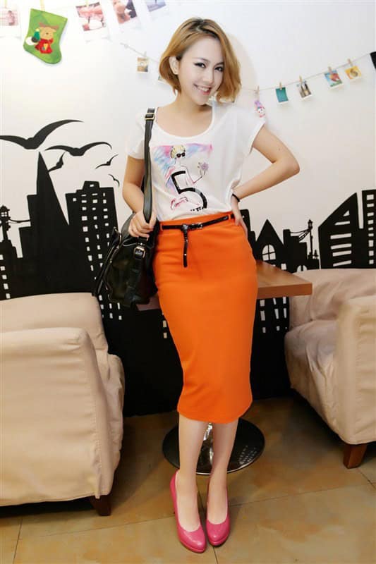 Orange pencil skirt