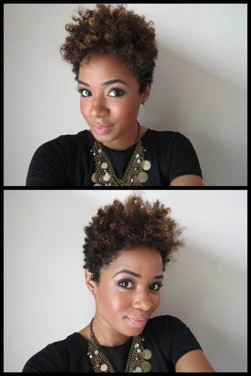 Cute and curly short hair with caramel highlights