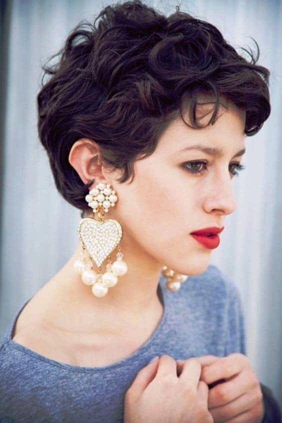 Brunette Curly Pixie Haircut