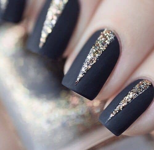 Black Nails with Golden Sequins