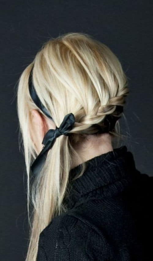 Side braid ponytail with ribbon