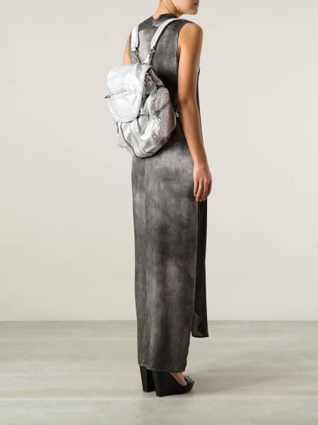 Metallic silver backpack