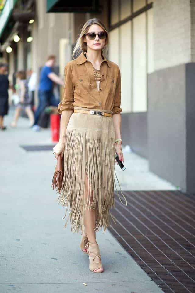 Suede fringe skirt