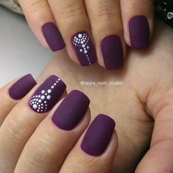 Matte Purple with White Nail Art