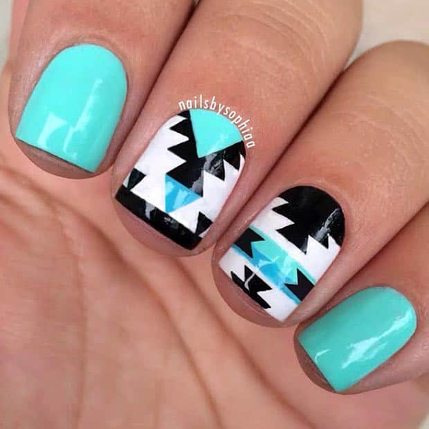 Turquoise Tribal Nail Design