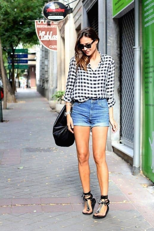 Denim Shorts with Checked Shirt