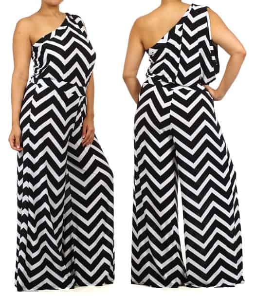 One-shoulder chevron jumpsuit