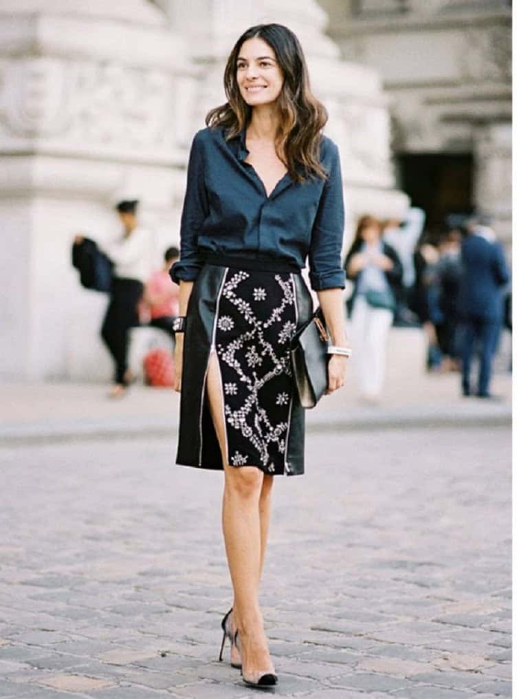 Dark jeans, printed camisole and solid short blazer