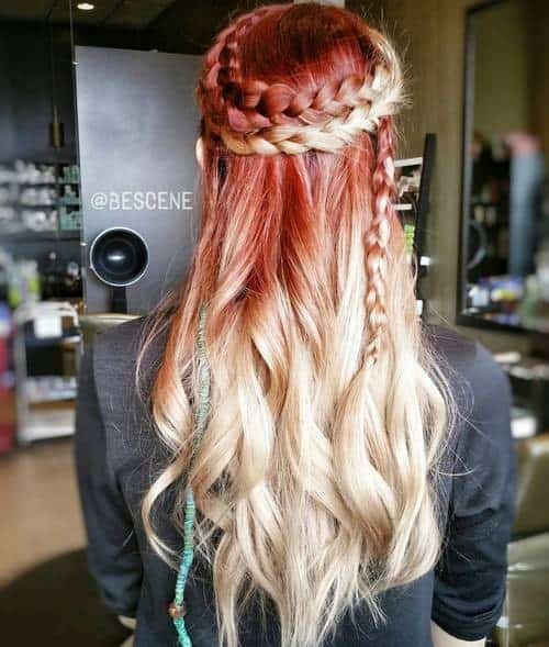 Faded Red to Icy Blonde with Braids