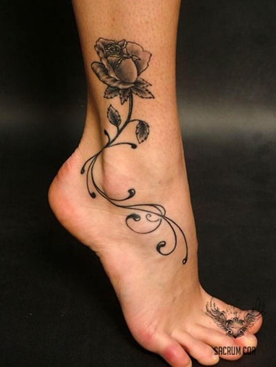 Rose Tattoo with Swirling Root