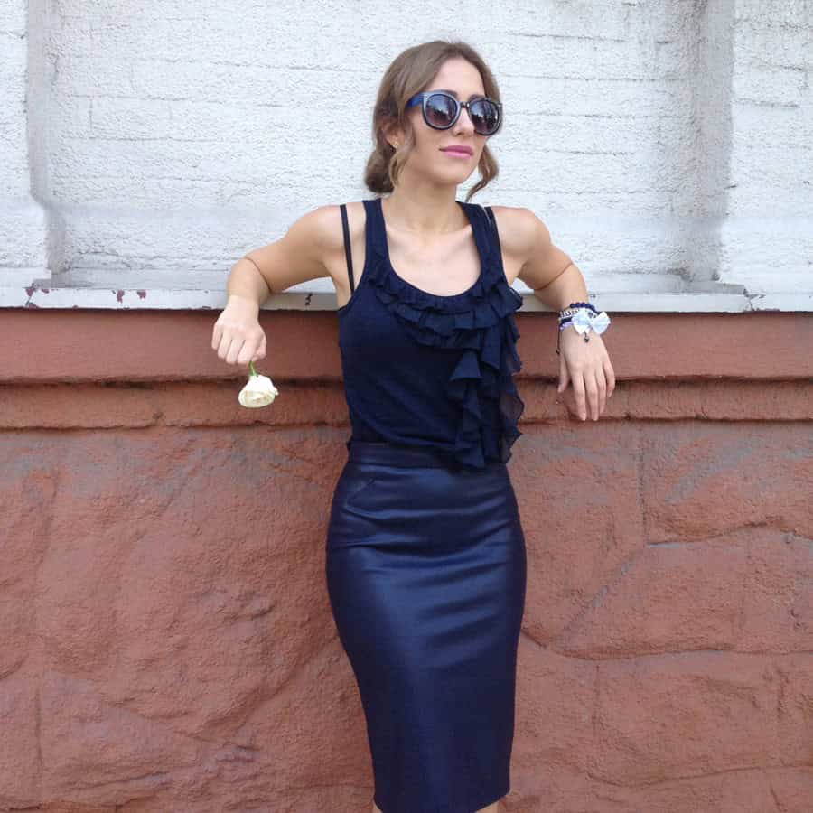 Dark blue leather skirt