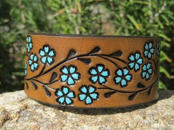 Floral leather cuff