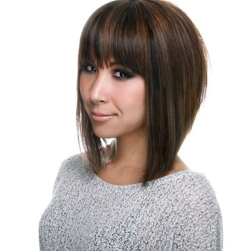 Two Tone Brown Stacked Bob with Fringe