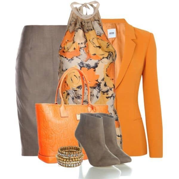 Printed halter top with solid pencil skirt and blazer