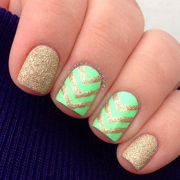 Neon Green and Gold Nail Design for Summer