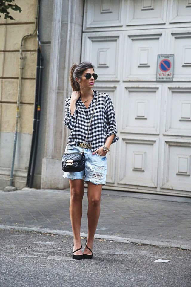 Gingham Shirt with Denim Shorts