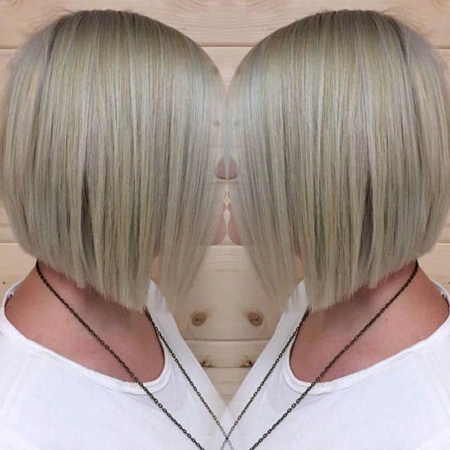 Platinum bob with buttery blonde highlights for thin hair