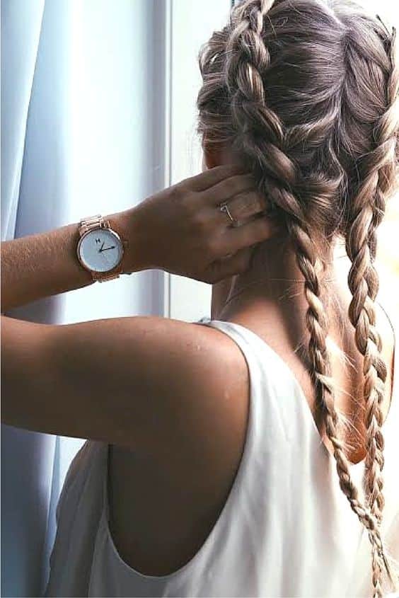 Dual Braided Hairstyle for Gym