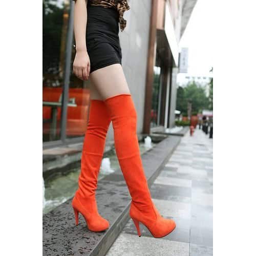 Cadmium orange over-the-knee boots