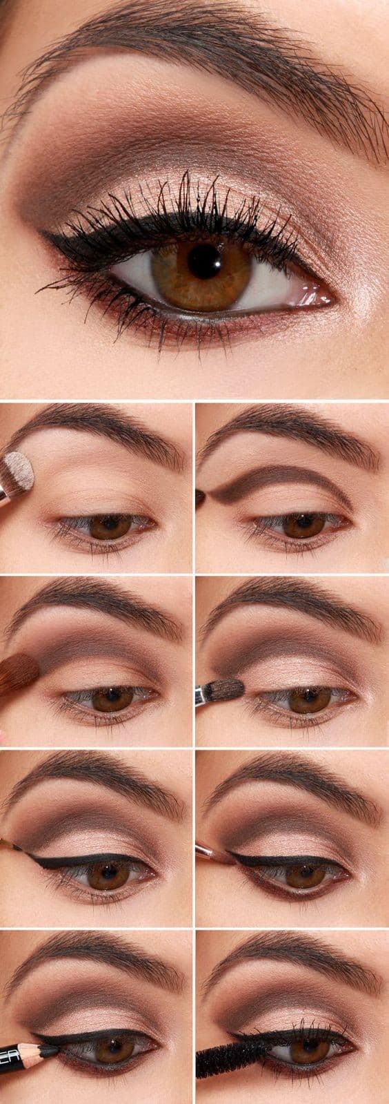 Easy Eyeshadow Makeup Tutorials for Beginners – Brown Cut Crease with Eyeliner