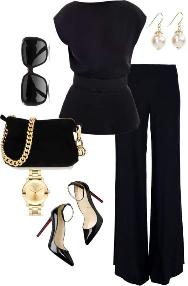 Black peplum top and black flare pants