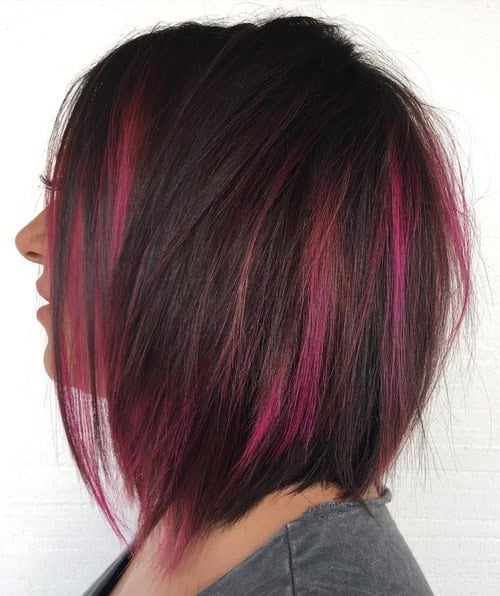 Brown and Pink Voluminous Bob – Two Tone Hairstyle for Short Hair