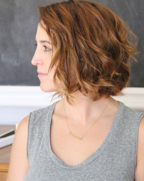 Dark copper-colored wavy bob