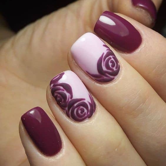 Pink and Purple Floral Nail Art