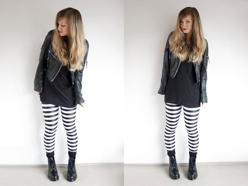 Black-and-white striped leggings