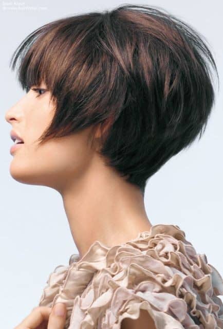 Short and round bob with a tapered neckline