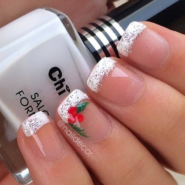 French Manicure with Flower Accent Finger