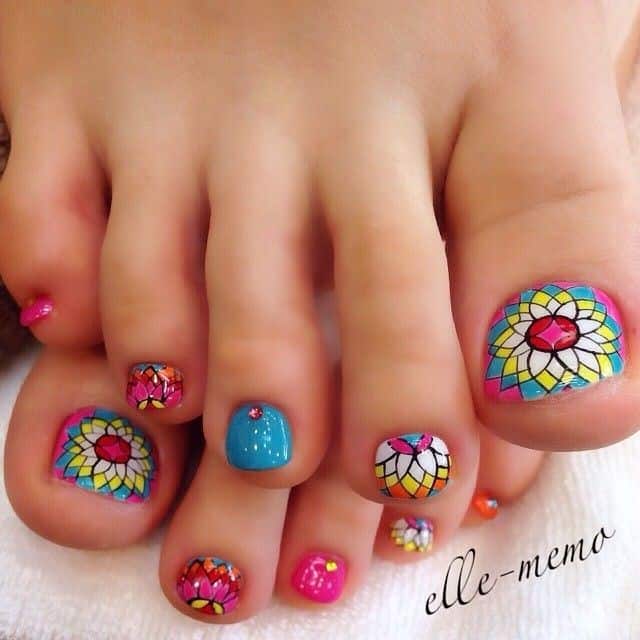 Bright Flower Toenail Design