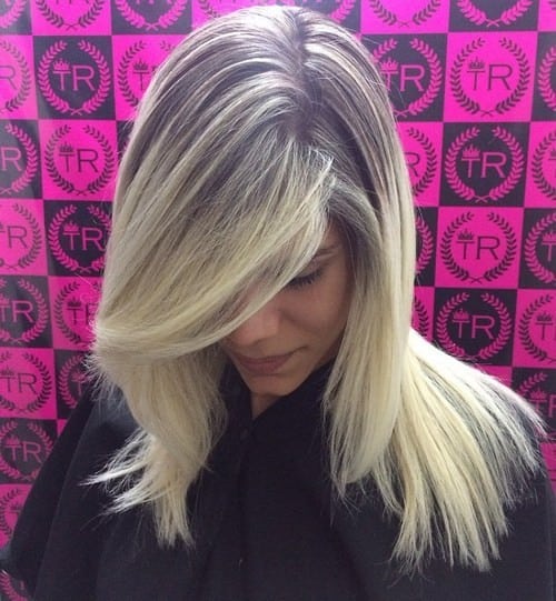 Brown to White Blonde Balayage Swept Style