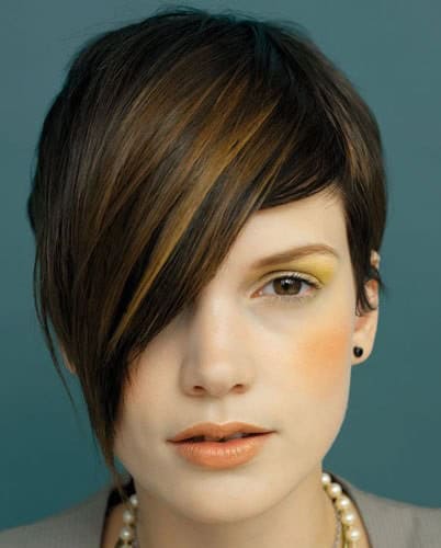 Short pixie cut with long side bang for thick hair