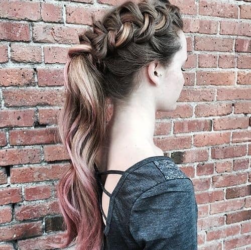 Brown to Pink Elaborate Ombre French Braid