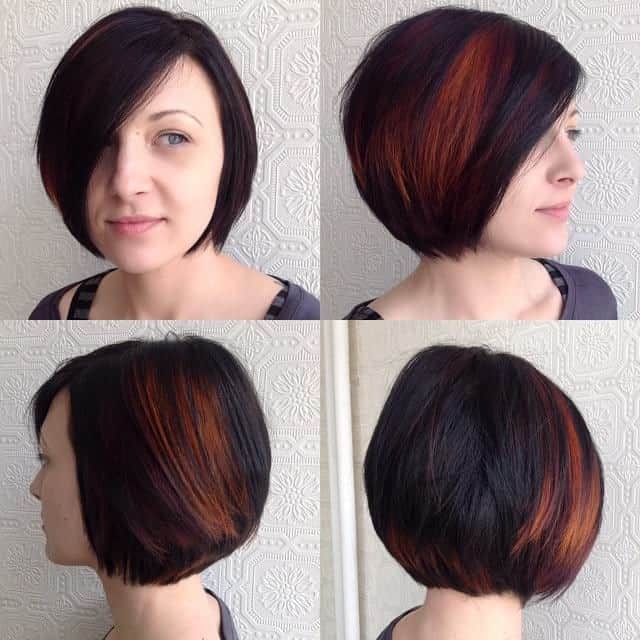 Dark brown asymmetrical lob hair style