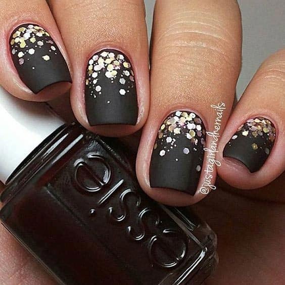 Simple Black Matte Glitter Nail Design