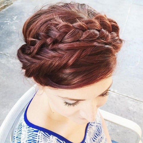 Dual Red Milkmaid Braids