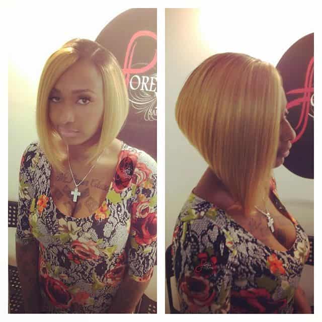 Inverted bob with deep side part