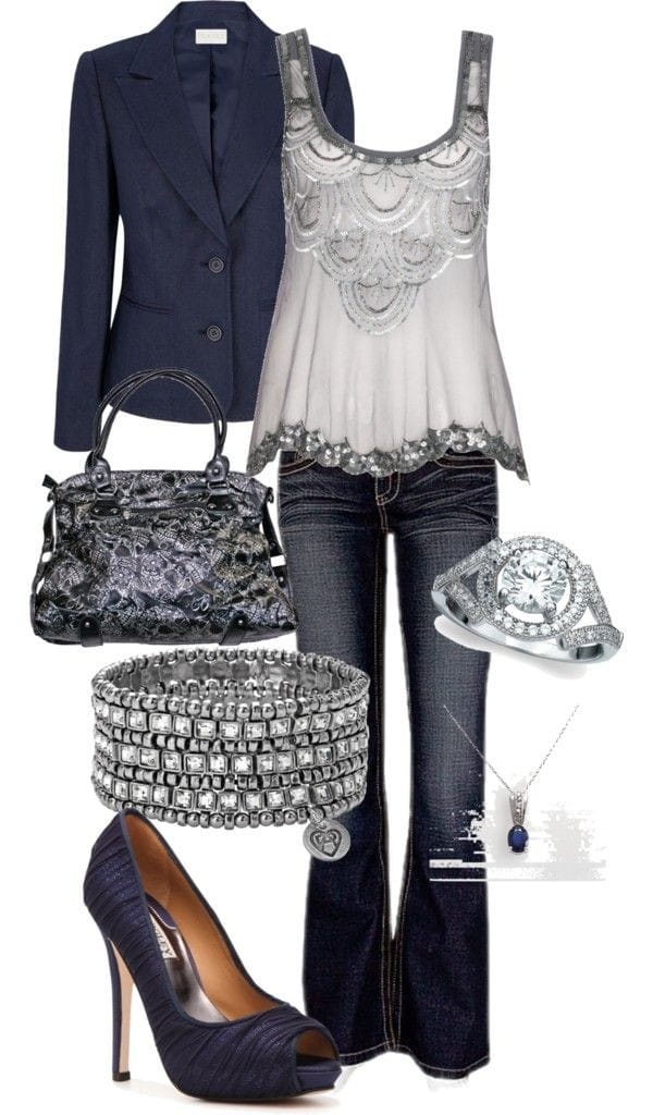 Silver sequin tank and navy blue blazer